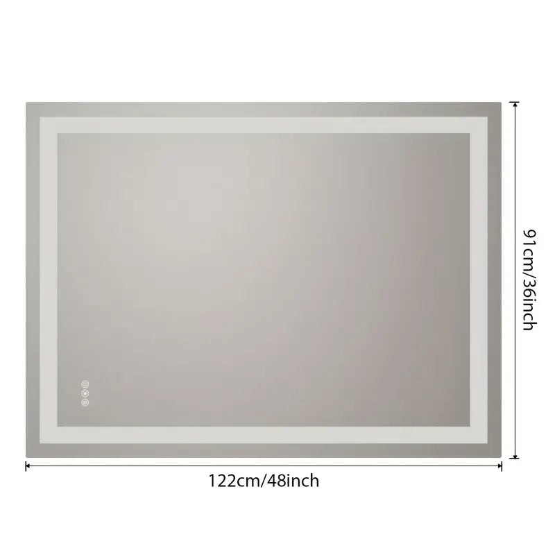 36x48" Large LED Bathroom Mirror – Backlit & Front Lighted, Anti-Fog, Dimmable, 3-Color Smart Vanity Mirror, Wall Mounted