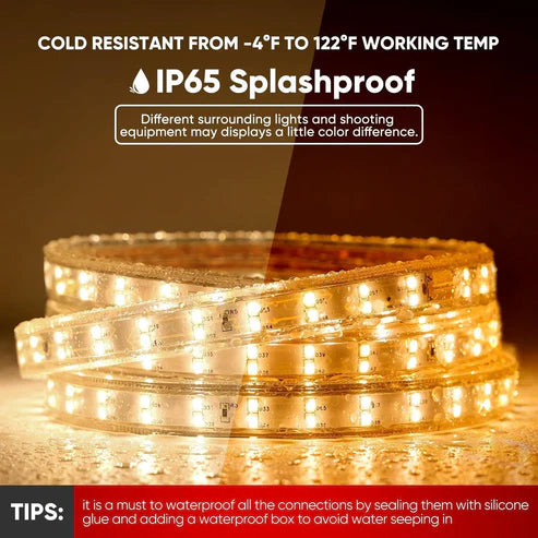 Image of 110V Super Bright Double Row Plus LED Strip Light – 2800K Warm White – 510 Lumens/M – IP65 Waterproof, Dimmable