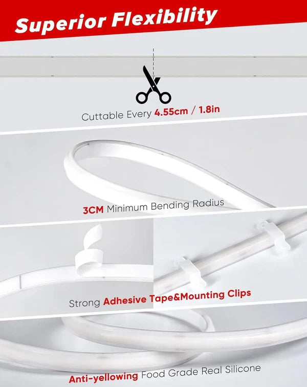 6000K Cool White COB Neon Rope Light – Cuttable Flexible LED Strip