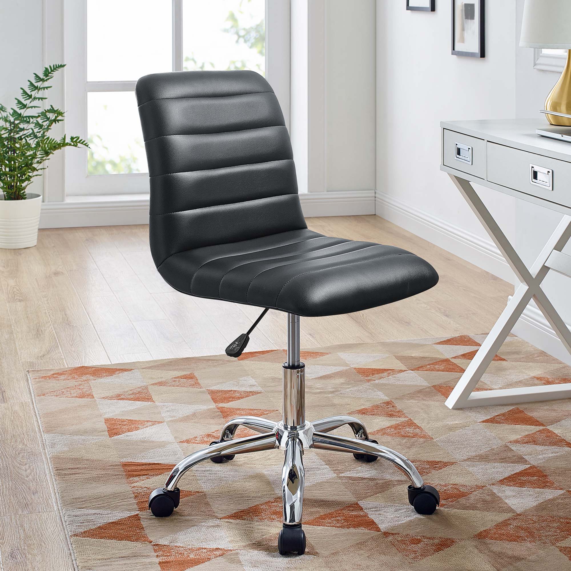 Image of Ripple Armless Mid-Back Office Chair – Modern Design with Chrome Base & Swivel Function | Renovation Way