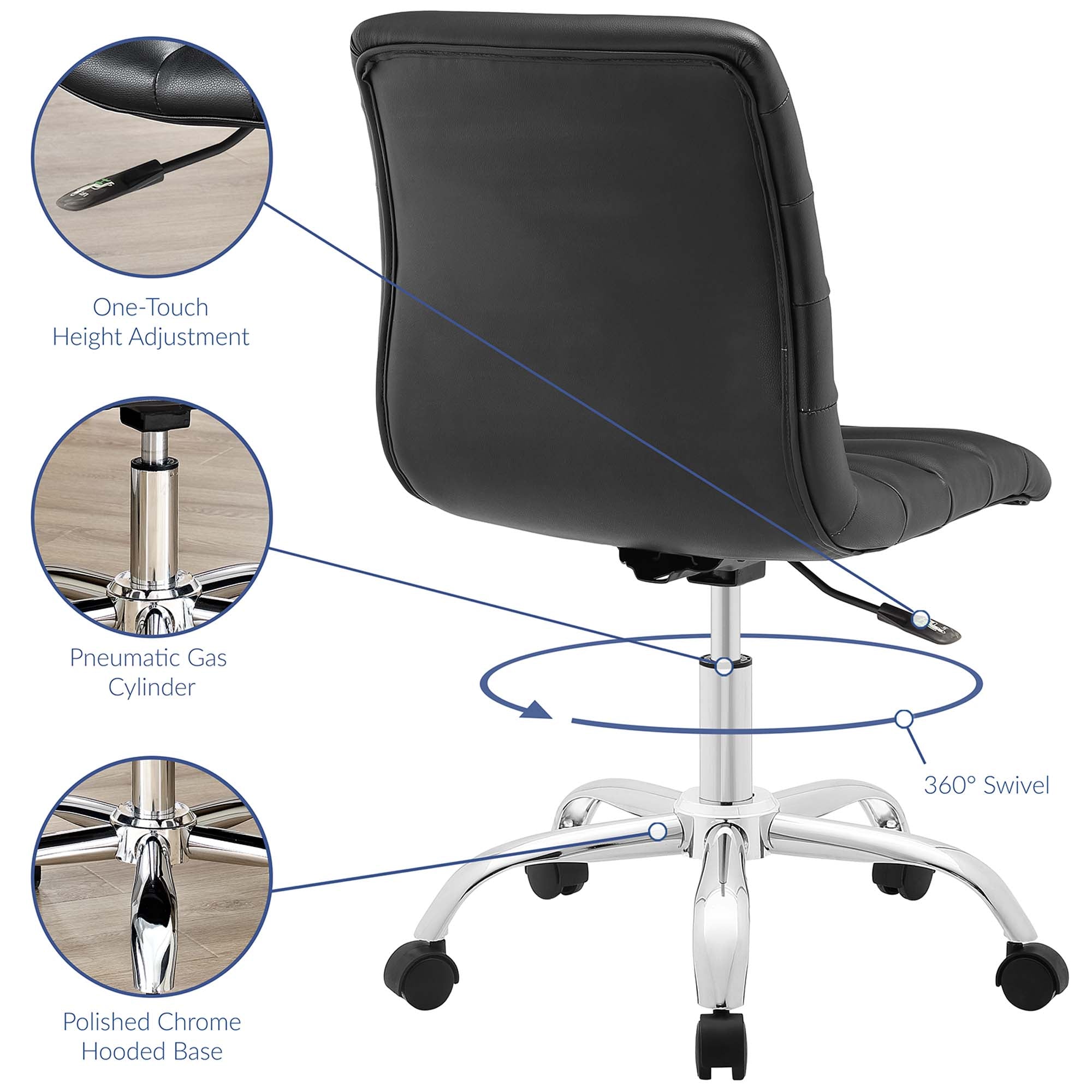 Ripple Armless Mid-Back Office Chair – Modern Design with Chrome Base & Swivel Function | Renovation Way