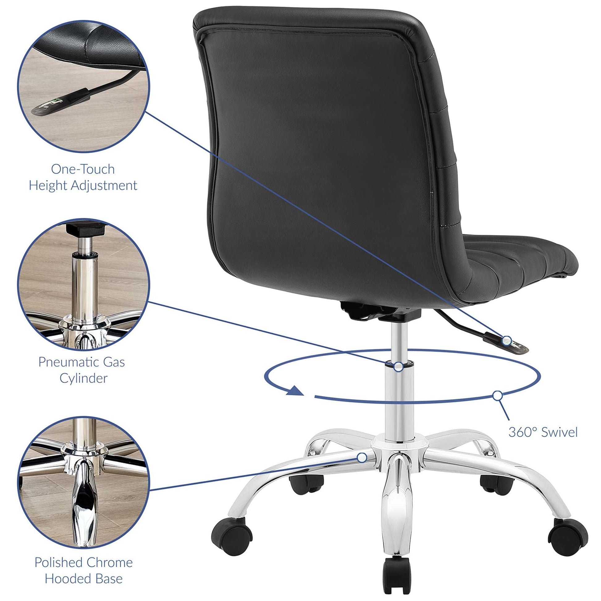 Ripple Armless Mid-Back Office Chair – Modern Design with Chrome Base & Swivel Function | Renovation Way