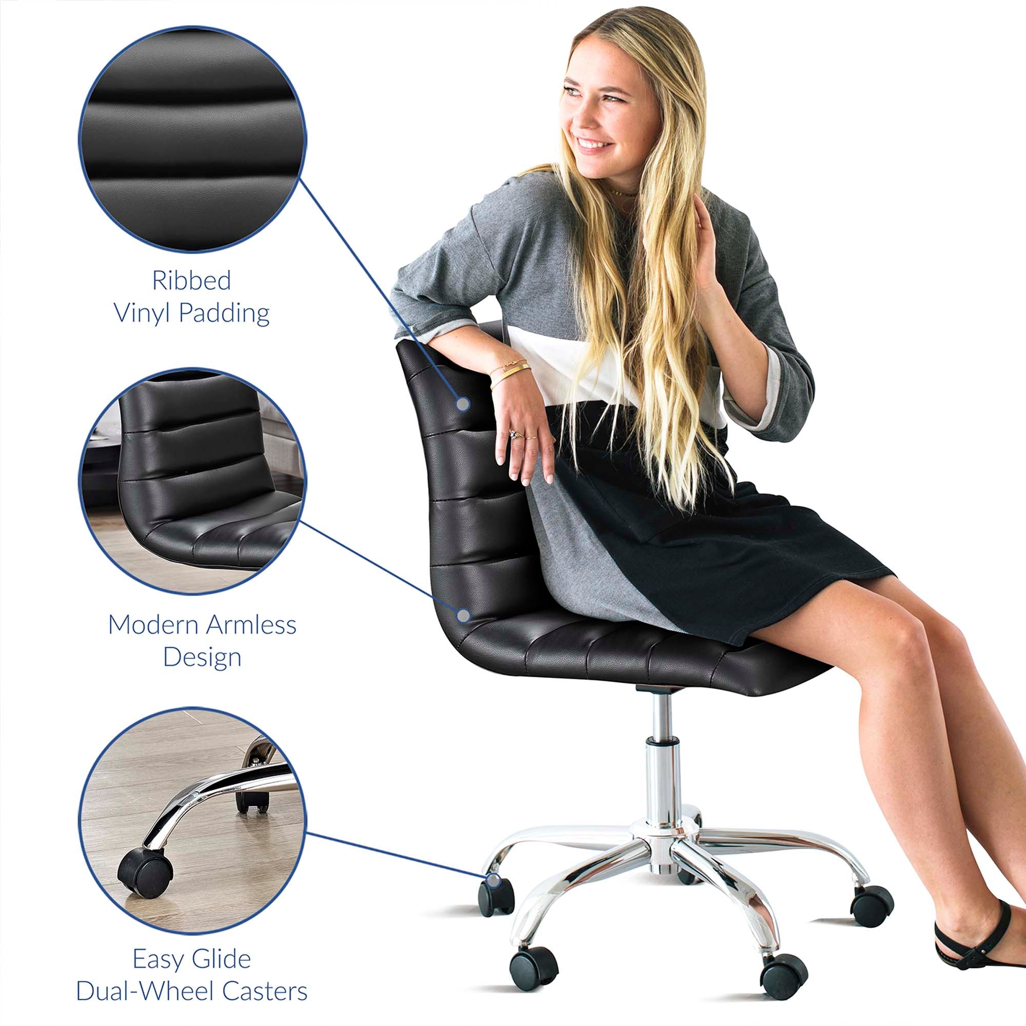 Ripple Armless Mid-Back Office Chair – Modern Design with Chrome Base & Swivel Function | Renovation Way