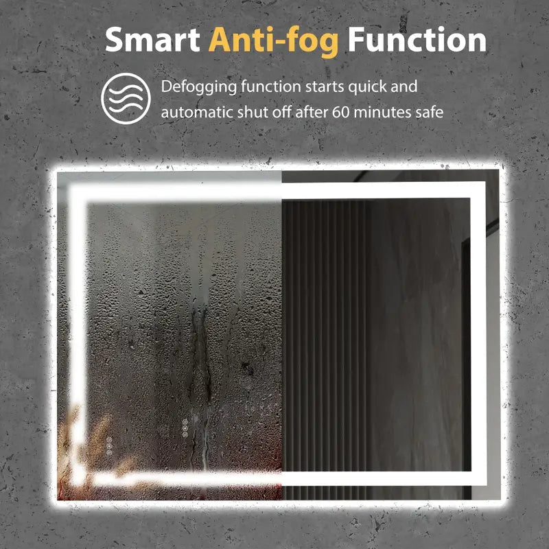 36x48" Large LED Bathroom Mirror – Backlit & Front Lighted, Anti-Fog, Dimmable, 3-Color Smart Vanity Mirror, Wall Mounted