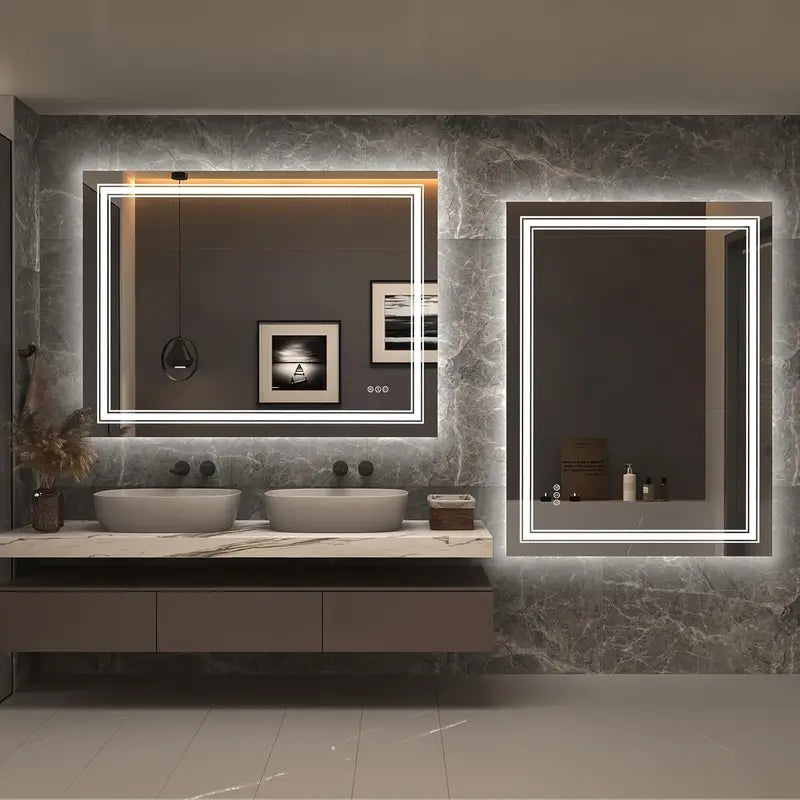 36x48" Large LED Bathroom Mirror – Backlit & Front Lighted, Anti-Fog, Dimmable, 3-Color Smart Vanity Mirror, Wall Mounted