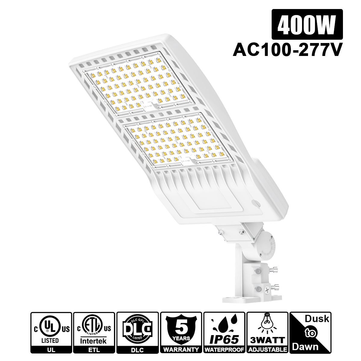 240W / 320W / 400W Tunable LED Shoebox Area Light | 5000K | 100–277VAC | 56,000Lm | Built-in Photocell