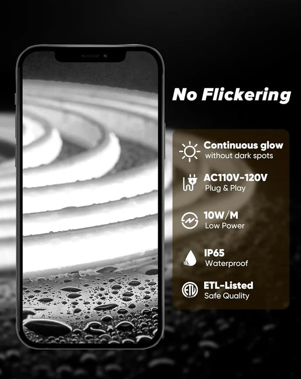 Image of ETL Listed COB Neon Rope Light 120V – Waterproof Outdoor Indoor LED