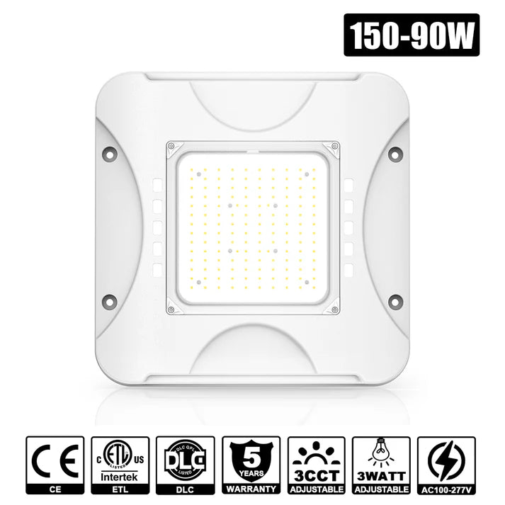 LED Canopy Light | 150W/120W/90W Tunable | CCT Adjustable (3000K/4000K/5000K) | 100–277VAC | IP65 Rated