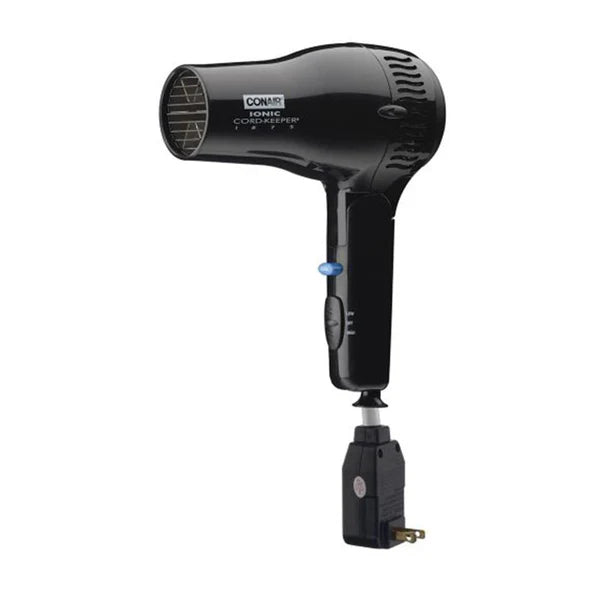 Conair 1875 Watt Ionic Black Hair Dryer – Retractable Cord, Frizz-Free Styling – Ideal for Hotels & Motels