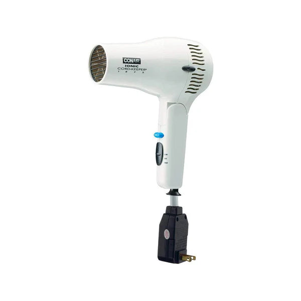 Conair 1875 Watt Ionic White Hair Dryer – Retractable Cord, Frizz-Free Styling – Perfect for Hotels & Resorts