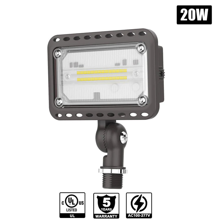 20W LED Knuckle Flood Light – 5000K Daylight, 100-277VAC, UL Approved – 5-Year Warranty