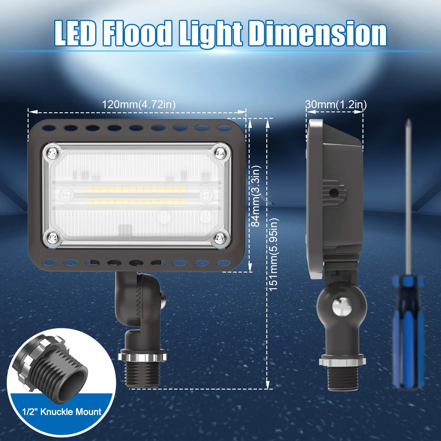 20W LED Knuckle Flood Light – 5000K Daylight, 100-277VAC, UL Approved – 5-Year Warranty
