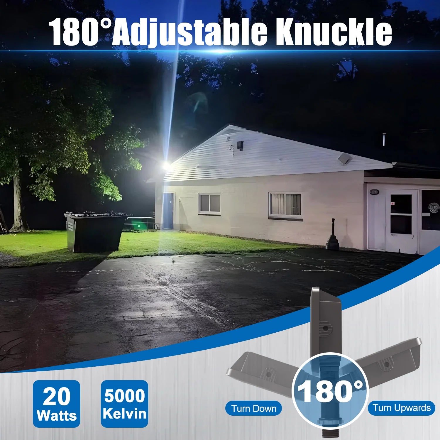20W LED Knuckle Flood Light – 5000K Daylight, 100-277VAC, UL Approved – 5-Year Warranty
