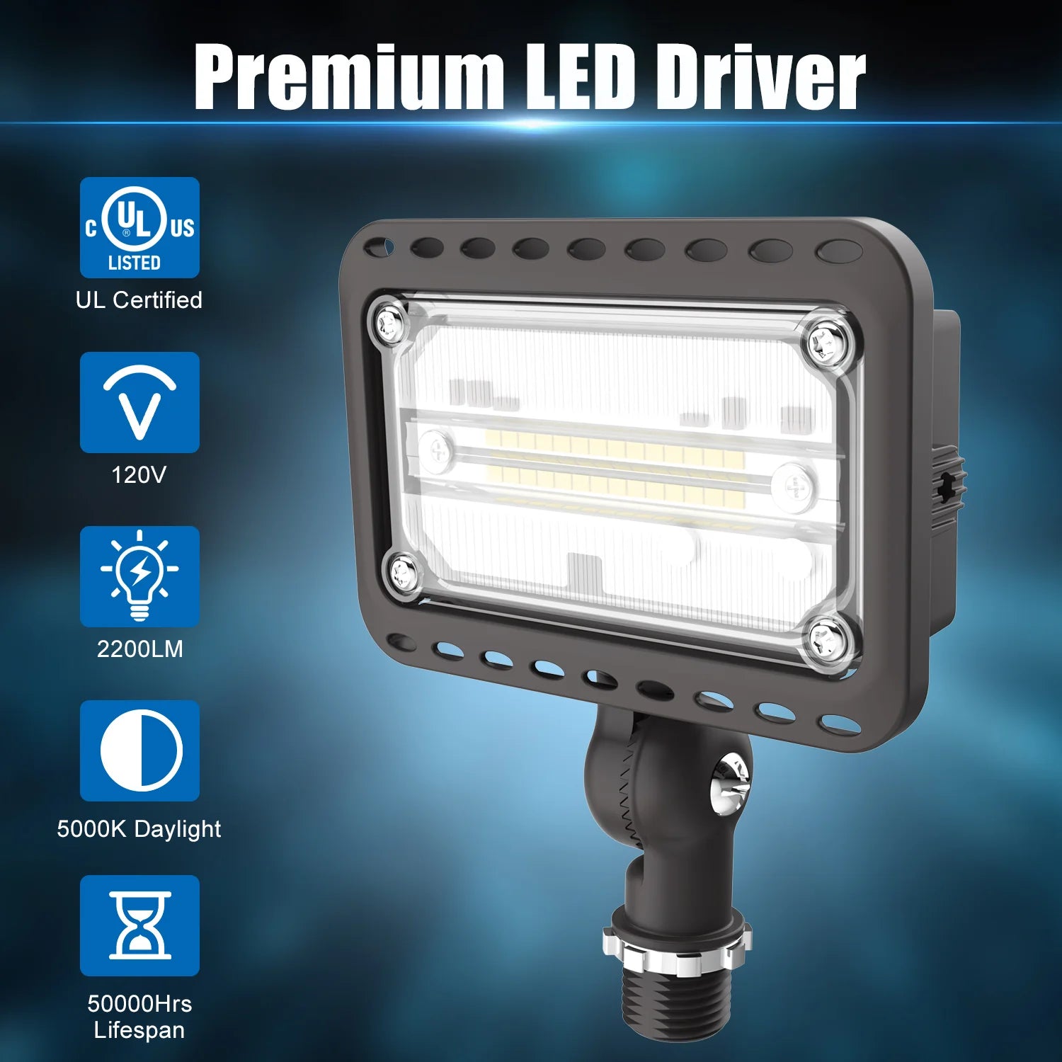 Image of 20W LED Knuckle Flood Light – 5000K Daylight, 100-277VAC, UL Approved – 5-Year Warranty
