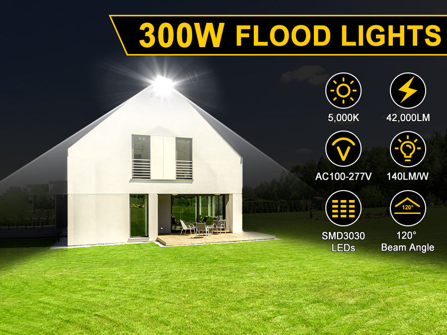 240W / 300W LED Flood Light | 5000K | 100–277VAC | Outdoor IP65 | 150Lm/W