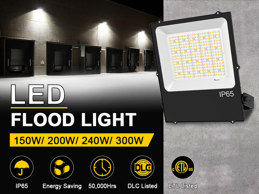 240W / 300W LED Flood Light | 5000K | 100–277VAC | Outdoor IP65 | 150Lm/W