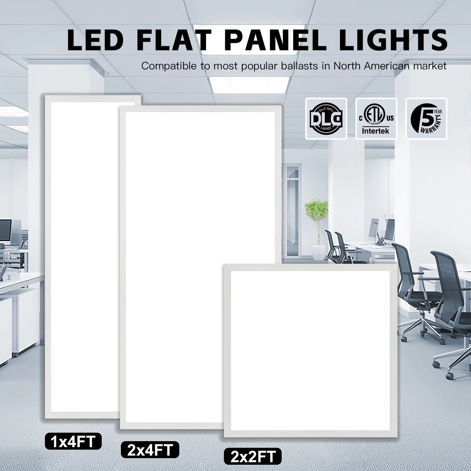 4-Pack LED Flat Panel Lights | 5-Watt 5CCT Tunable | 120-277VAC | 0-10V Dimmable | DLC/ETL Certified