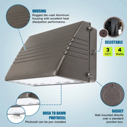 Image of 135W – 28W LED Full Cut-Off Wall Pack – Watt & CCT Tunable (3000K/4000K/5000K), 120–277VAC, Photocell, UL/DLC Approved – 5-Year Warranty