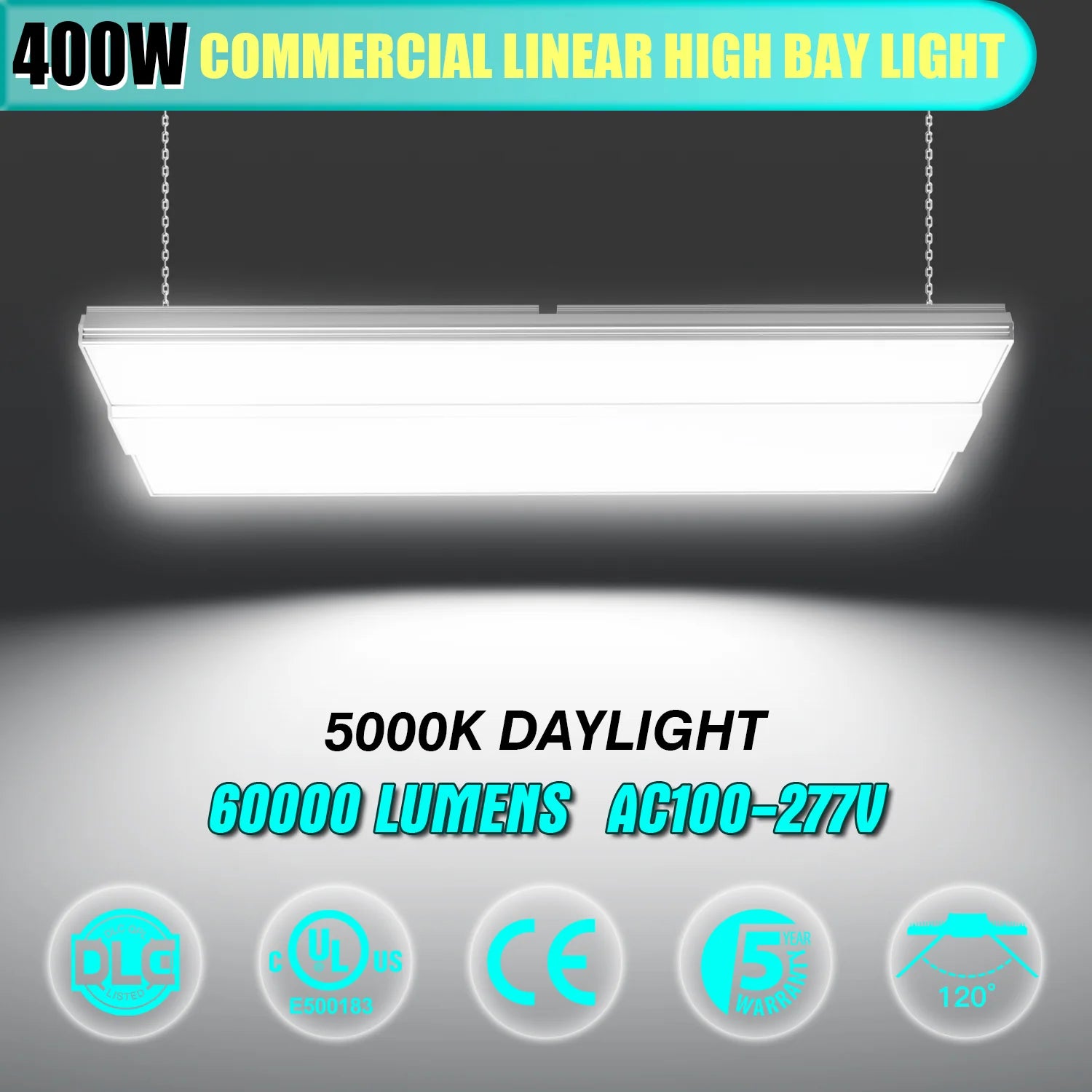 400W – 150W LED Linear High Bay Light | 5000K | 100-480VAC | 0-10V Dimmable | DLC/UL Certified