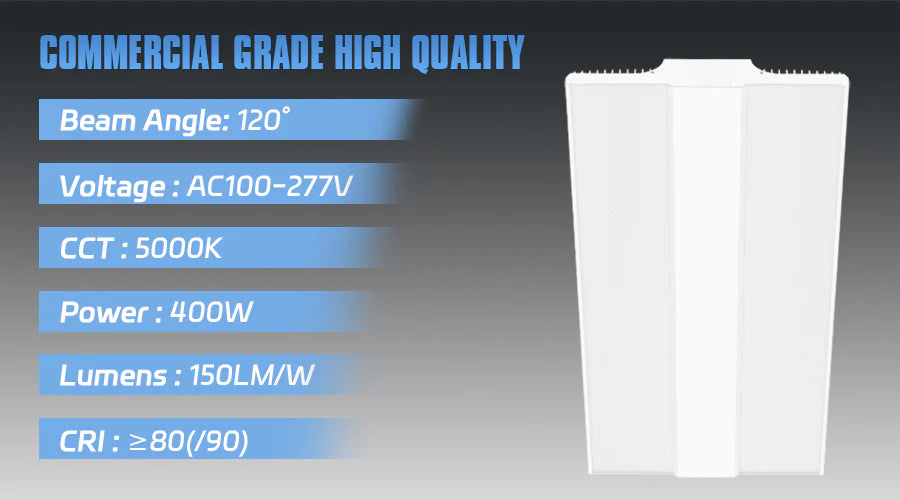 400W – 150W LED Linear High Bay Light | 5000K | 100-480VAC | 0-10V Dimmable | DLC/UL Certified