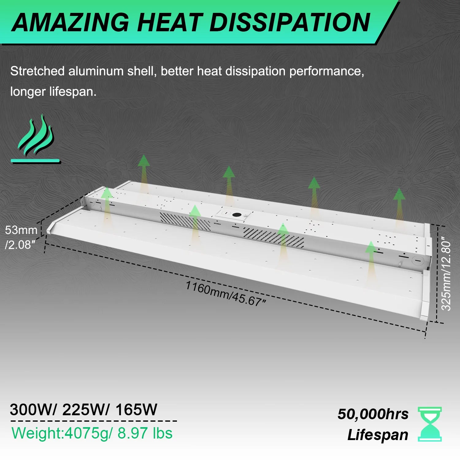300W – 80W LED Linear High Bay Light | 3-Watt Tunable | 5000K | 120-277VAC | 0-10V Dimmable | Chain Mount