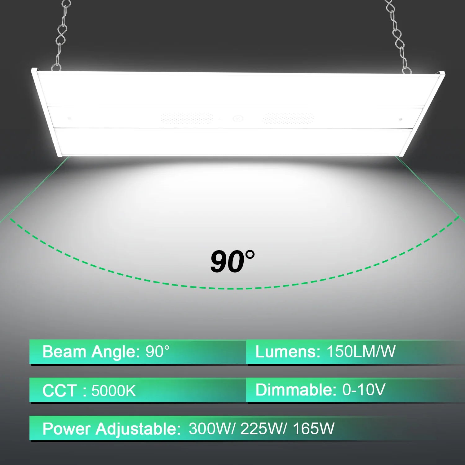 300W – 80W LED Linear High Bay Light | 3-Watt Tunable | 5000K | 120-277VAC | 0-10V Dimmable | Chain Mount