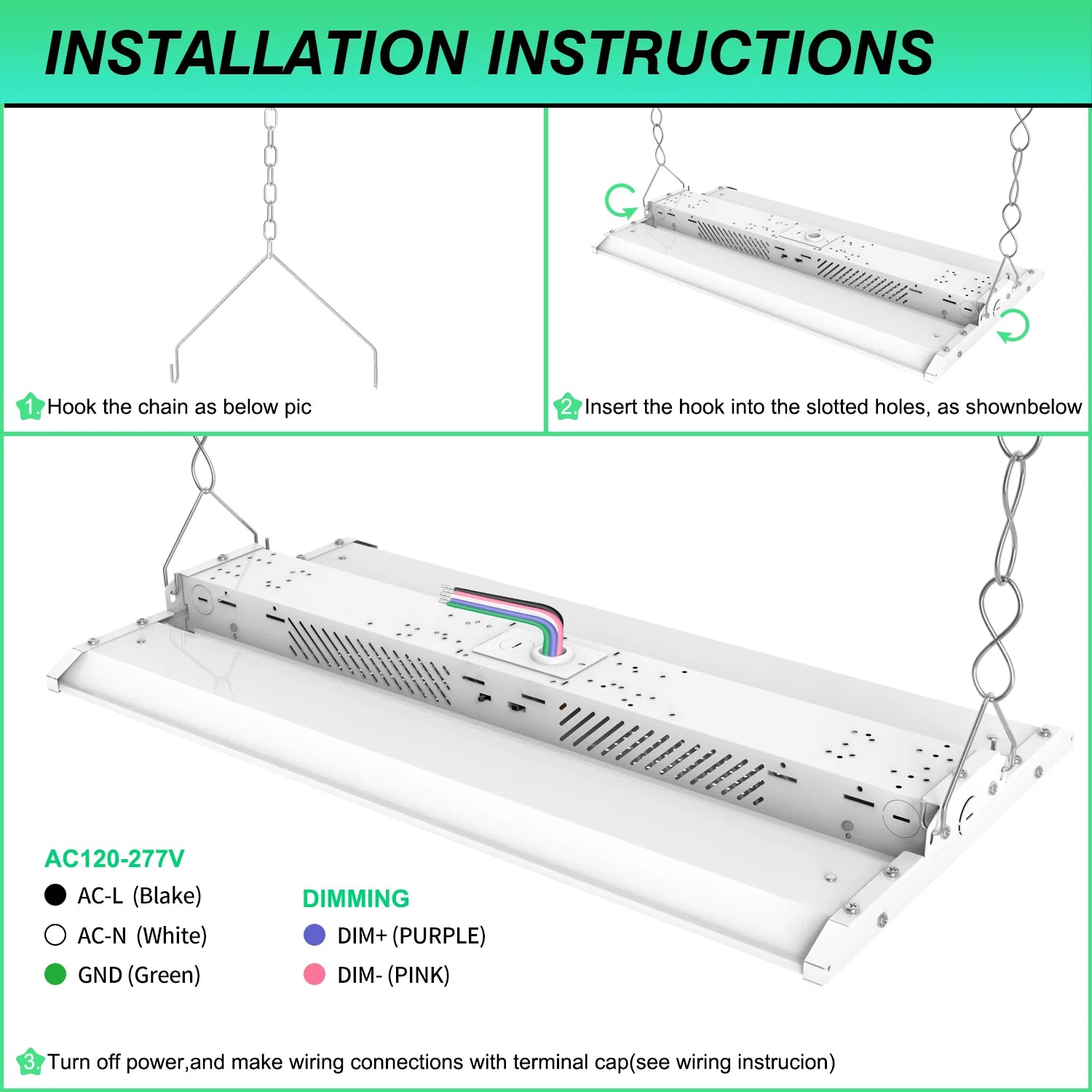 300W – 80W LED Linear High Bay Light | 3-Watt Tunable | 5000K | 120-277VAC | 0-10V Dimmable | Chain Mount