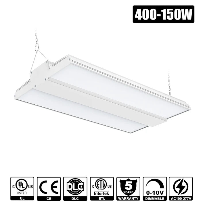 400W – 150W LED Linear High Bay Light | 5000K | 100-480VAC | 0-10V Dimmable | DLC/UL Certified