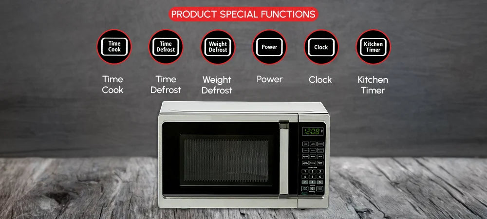 Roomwell UK 0.7 CuFt Stainless Steel Hotel Microwave – Compact, Durable, 700W