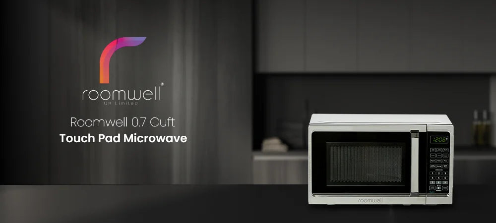 Roomwell UK 0.7 CuFt Stainless Steel Hotel Microwave – Compact, Durable, 700W