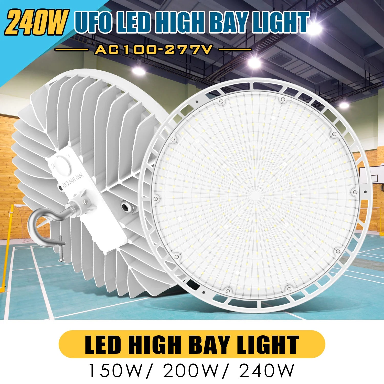 240W - 90W LED UFO High Bay Light | 5000K | 100-277VAC | White | 0-10V Dimmable
