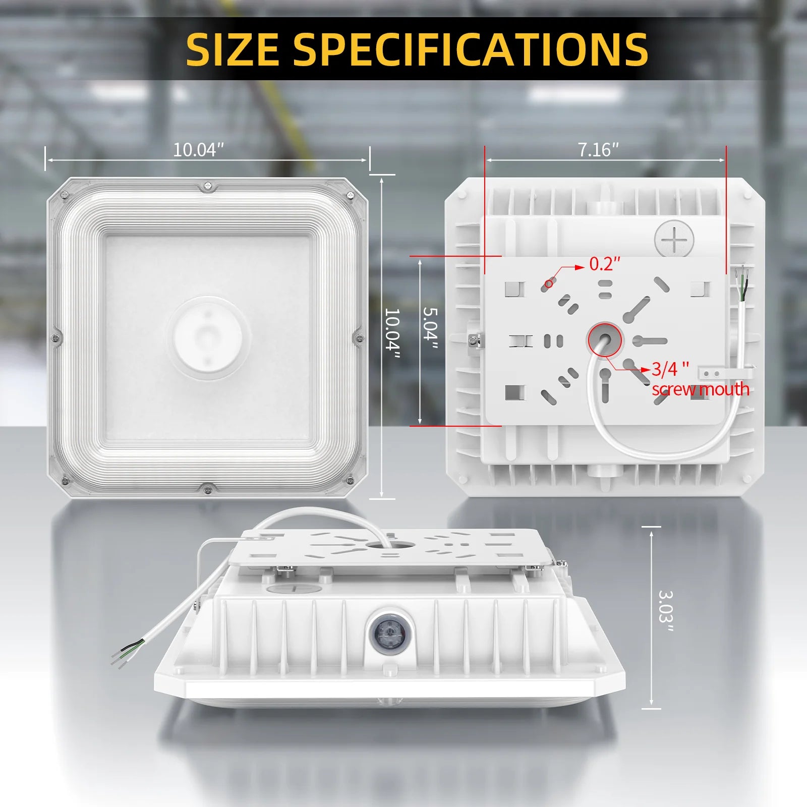 100W–36W LED Canopy Light | Watt & CCT Tunable | 4500K/5000K/5700K | 100–277VAC | With Photocell | IP65 Rated