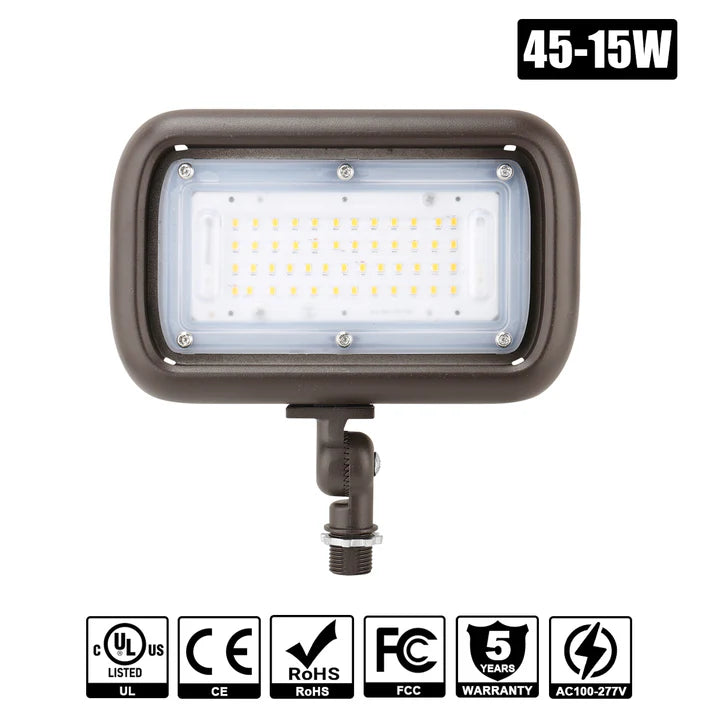 LED Knuckle Flood Light – 15W / 30W / 45W – 5000K, 120-277VAC, DLC & UL Approved (6–24 Pack)