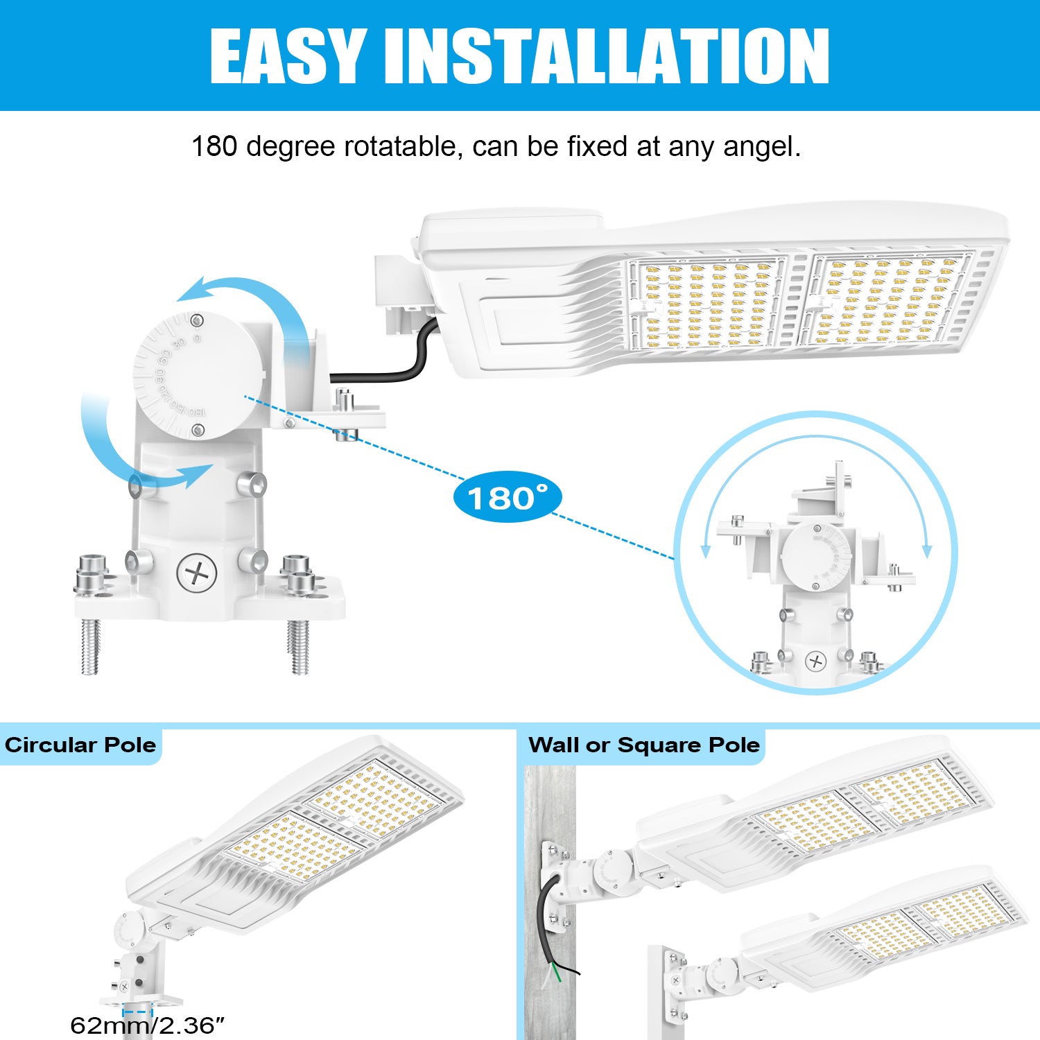 240W / 320W / 400W Tunable LED Shoebox Area Light | 5000K | 100–277VAC | 56,000Lm | Built-in Photocell