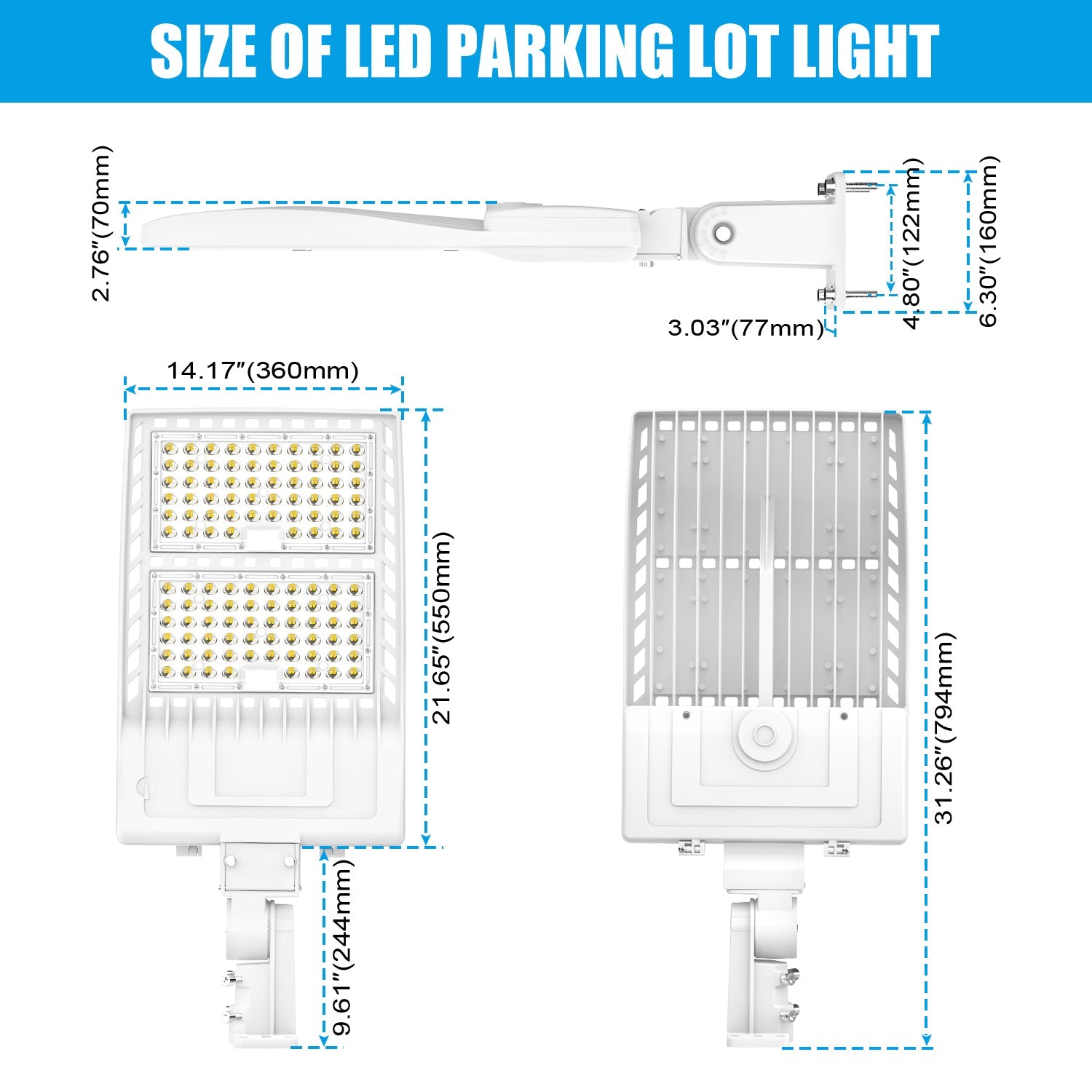 240W / 320W / 400W Tunable LED Shoebox Area Light | 5000K | 100–277VAC | 56,000Lm | Built-in Photocell