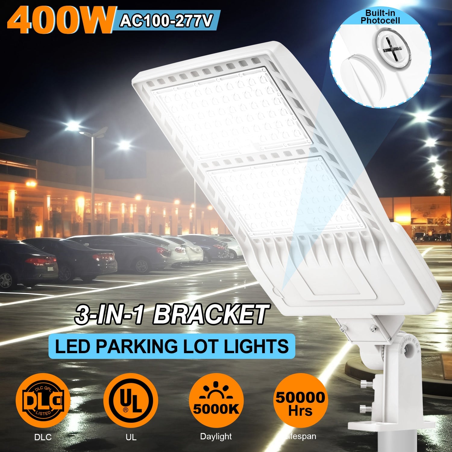 Image of 240W / 320W / 400W Tunable LED Shoebox Area Light | 5000K | 100–277VAC | 56,000Lm | Built-in Photocell