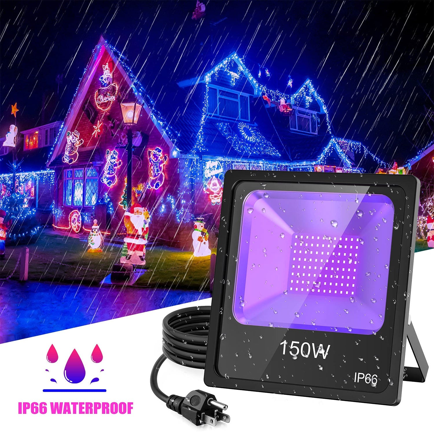 100W / 150W LED UV Black Light Floodlight | 120VAC | US Plug | IP66 Waterproof