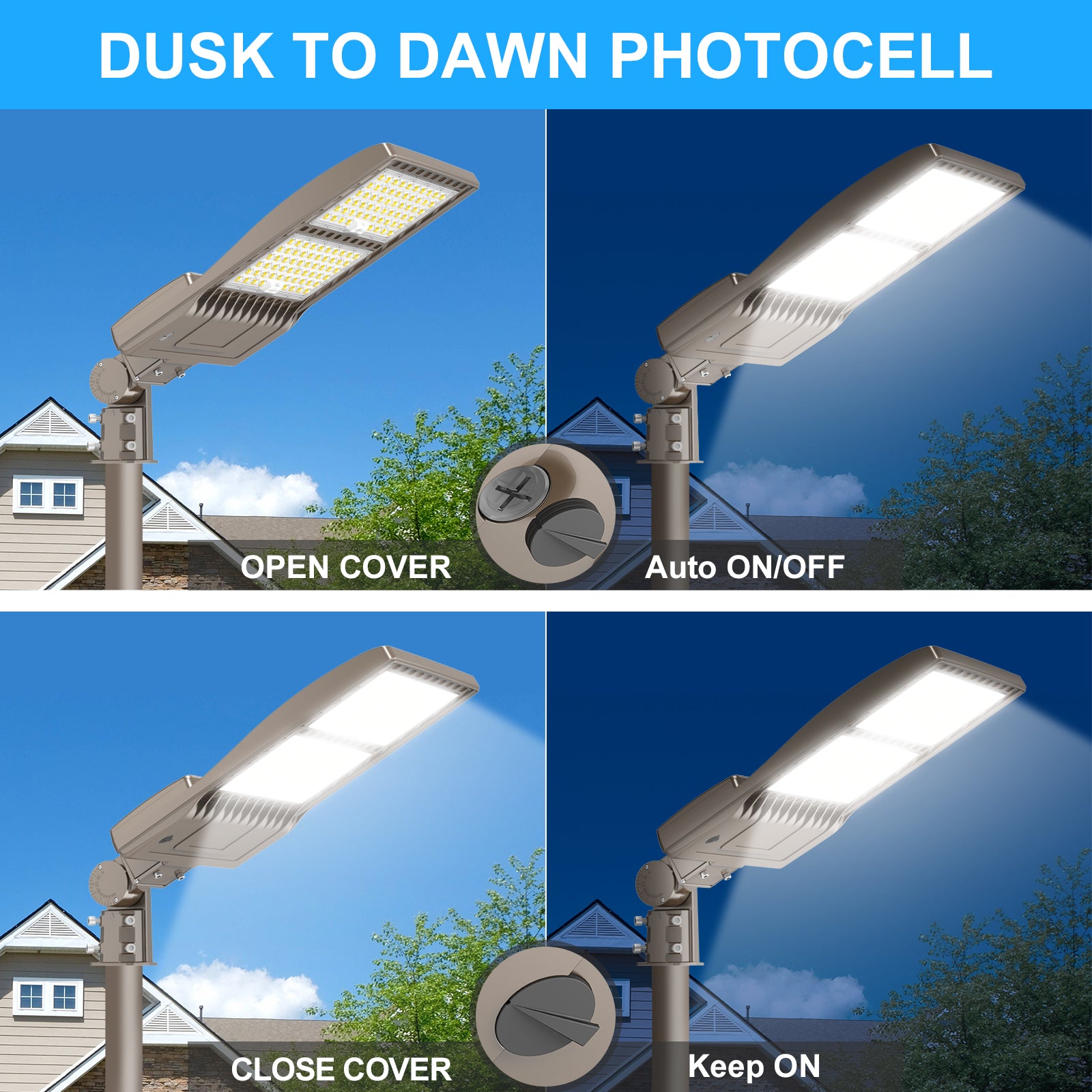 320W–450W LED Shoebox Area Light | 5000K | 100–277VAC | Built-in Photocell | 0–10V Dimmable | IP65