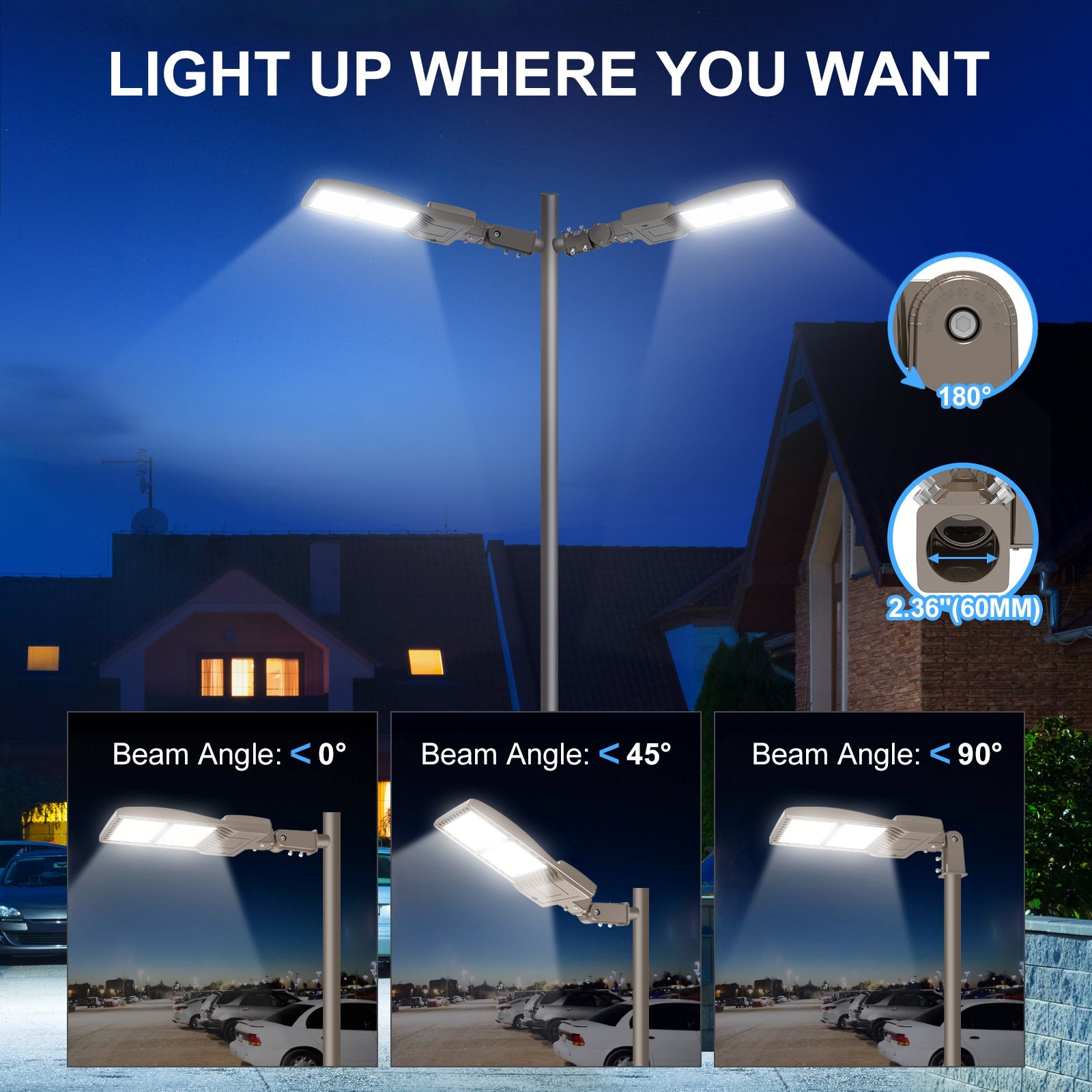 320W–450W LED Shoebox Area Light | 5000K | 100–277VAC | Built-in Photocell | 0–10V Dimmable | IP65