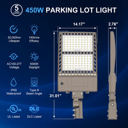 Image of 320W–450W LED Shoebox Area Light | 5000K | 100–277VAC | Built-in Photocell | 0–10V Dimmable | IP65