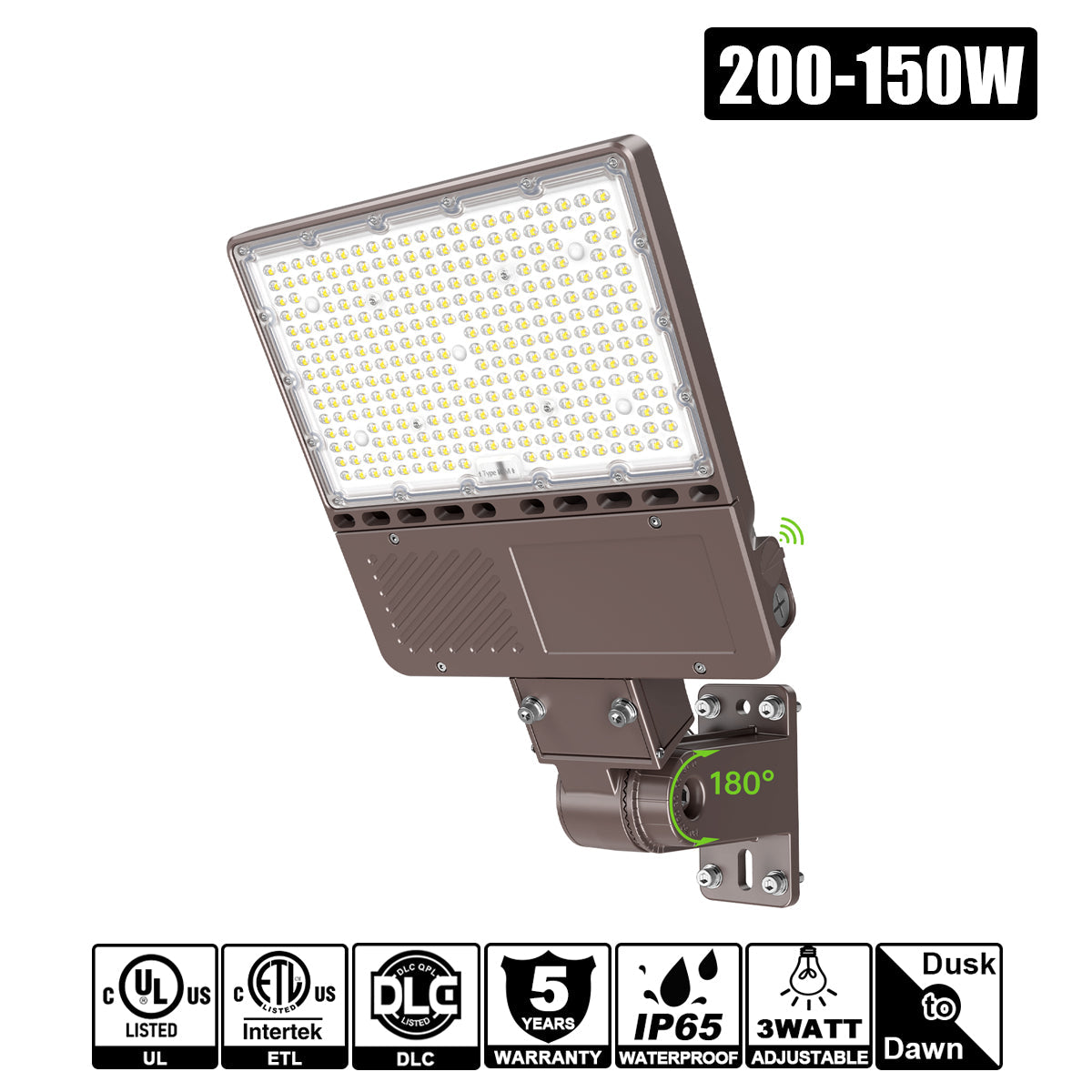 150W / 200W LED Shoebox Area Light | Wattage Tunable | 100–480VAC | Built-in Photocell | 0–10V Dimmable