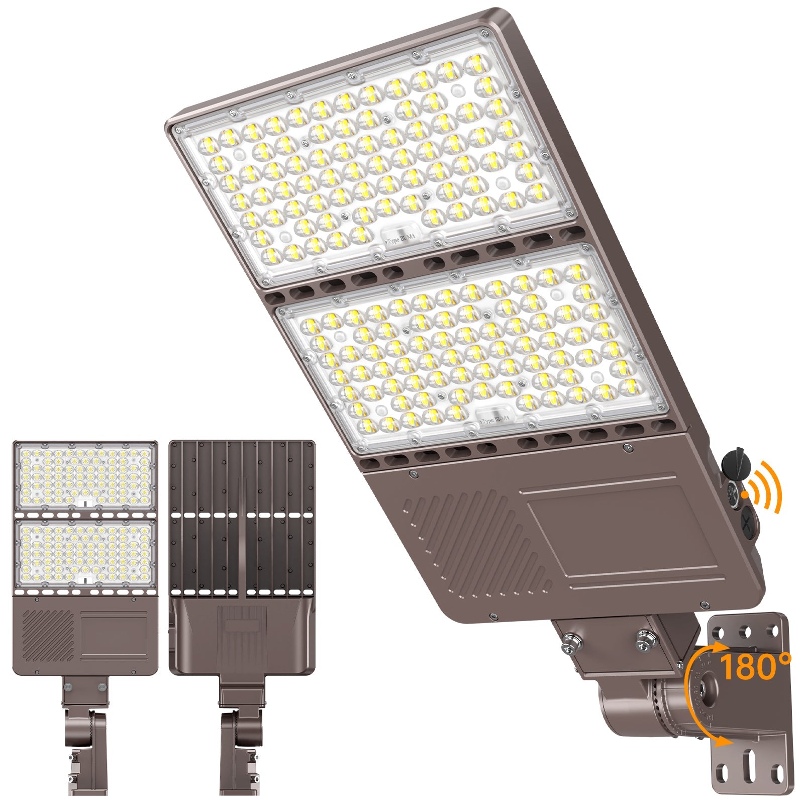 150W – 320W LED Shoebox Area Light | Watt & CCT Tunable | Built-in Photocell | 100–277VAC | IP65 Rated