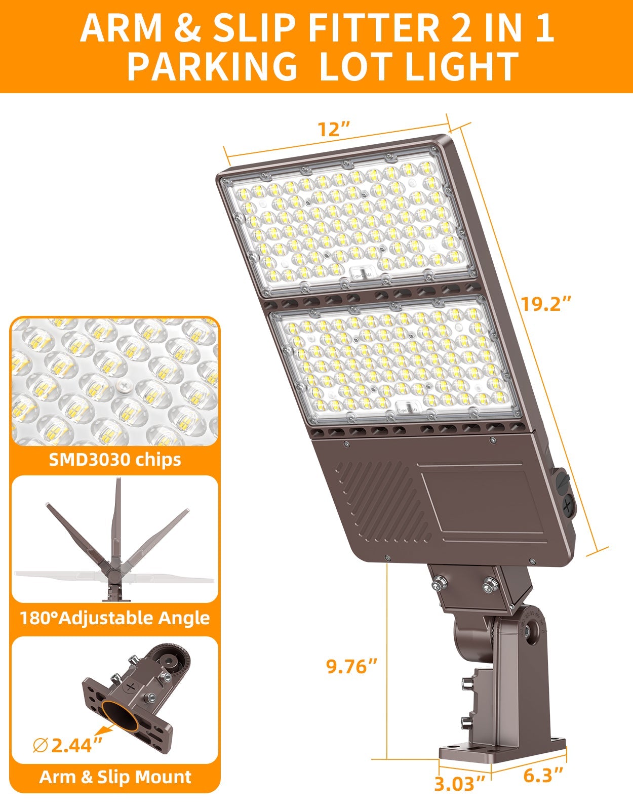 Image of 150W – 320W LED Shoebox Area Light | Watt & CCT Tunable | Built-in Photocell | 100–277VAC | IP65 Rated