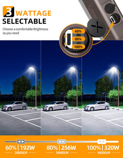 Image of 150W – 320W LED Shoebox Area Light | Watt & CCT Tunable | Built-in Photocell | 100–277VAC | IP65 Rated