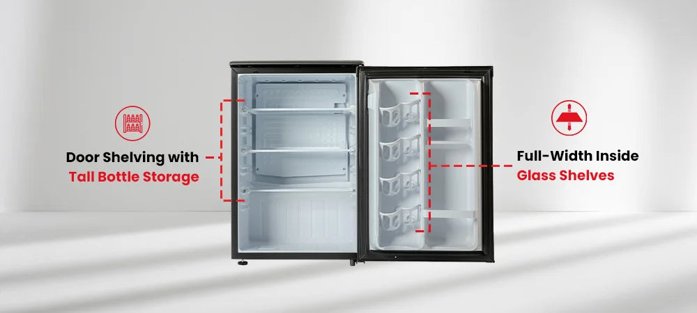 Roomwell UK 2.6 Cu.Ft Mini Fridge – Large Capacity Hotel Refrigerator Without Freezer, Quiet, Energy Star Rated, Black