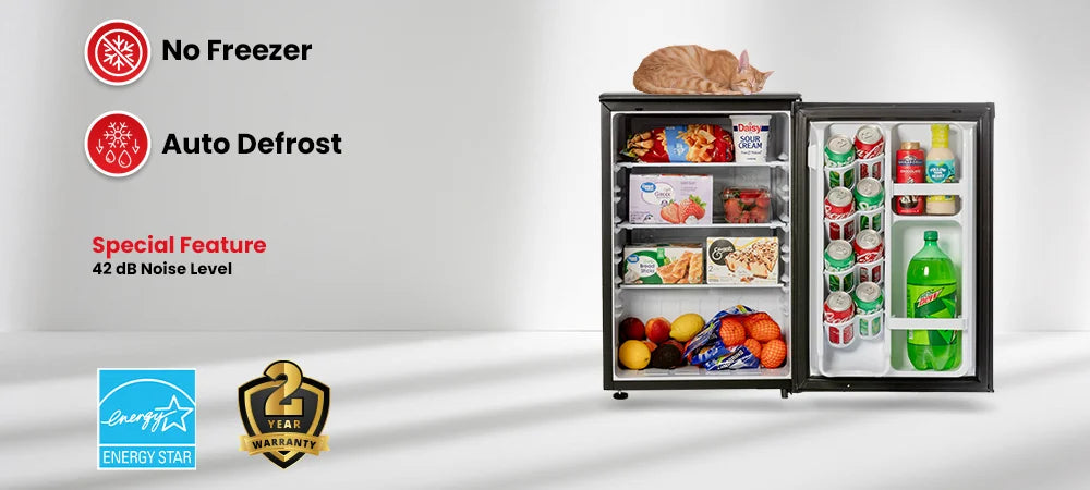 Roomwell UK 2.6 Cu.Ft Mini Fridge – Large Capacity Hotel Refrigerator Without Freezer, Quiet, Energy Star Rated, Black