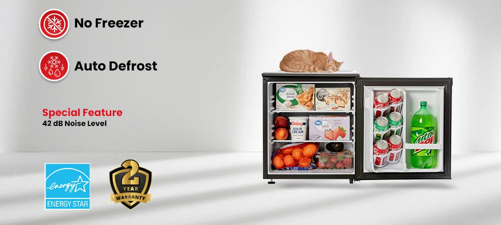 Roomwell UK 1.7 Cu.Ft Mini Fridge – Compact Hotel Refrigerator Without Freezer, Quiet, Energy Star Rated, Black
