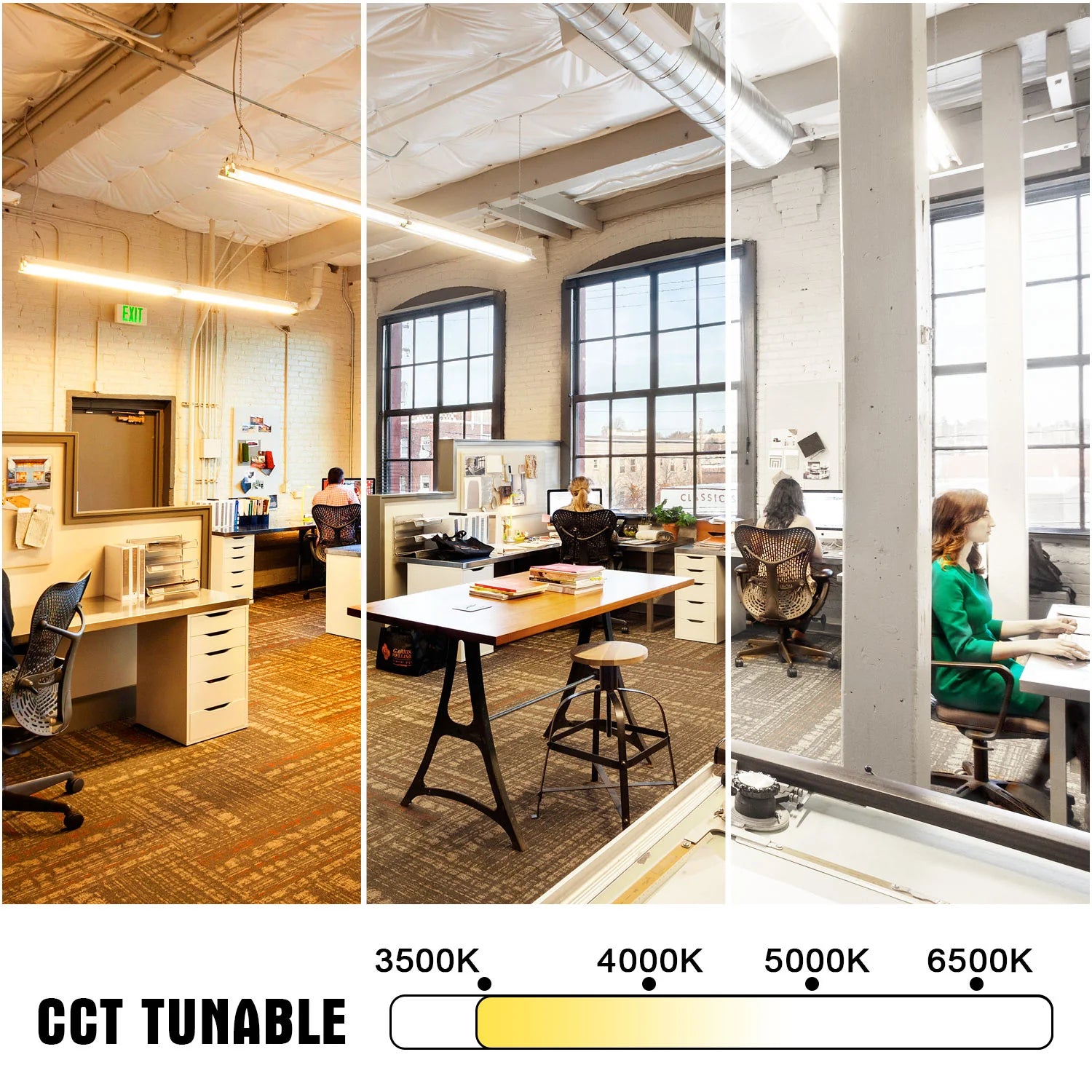 Image of 4-Pack LED Shop Lights | 4ft & 8ft | 3-Watt Tunable Batten Tube | 5CCT Selectable | 120-277V | 0-10V Dimmable