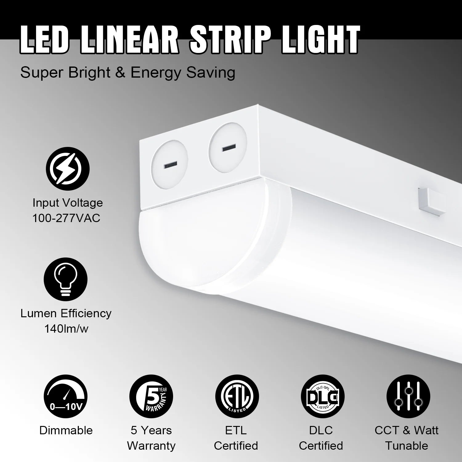 Image of 4-Pack LED Shop Lights | 4ft & 8ft | 3-Watt Tunable Batten Tube | 5CCT Selectable | 120-277V | 0-10V Dimmable