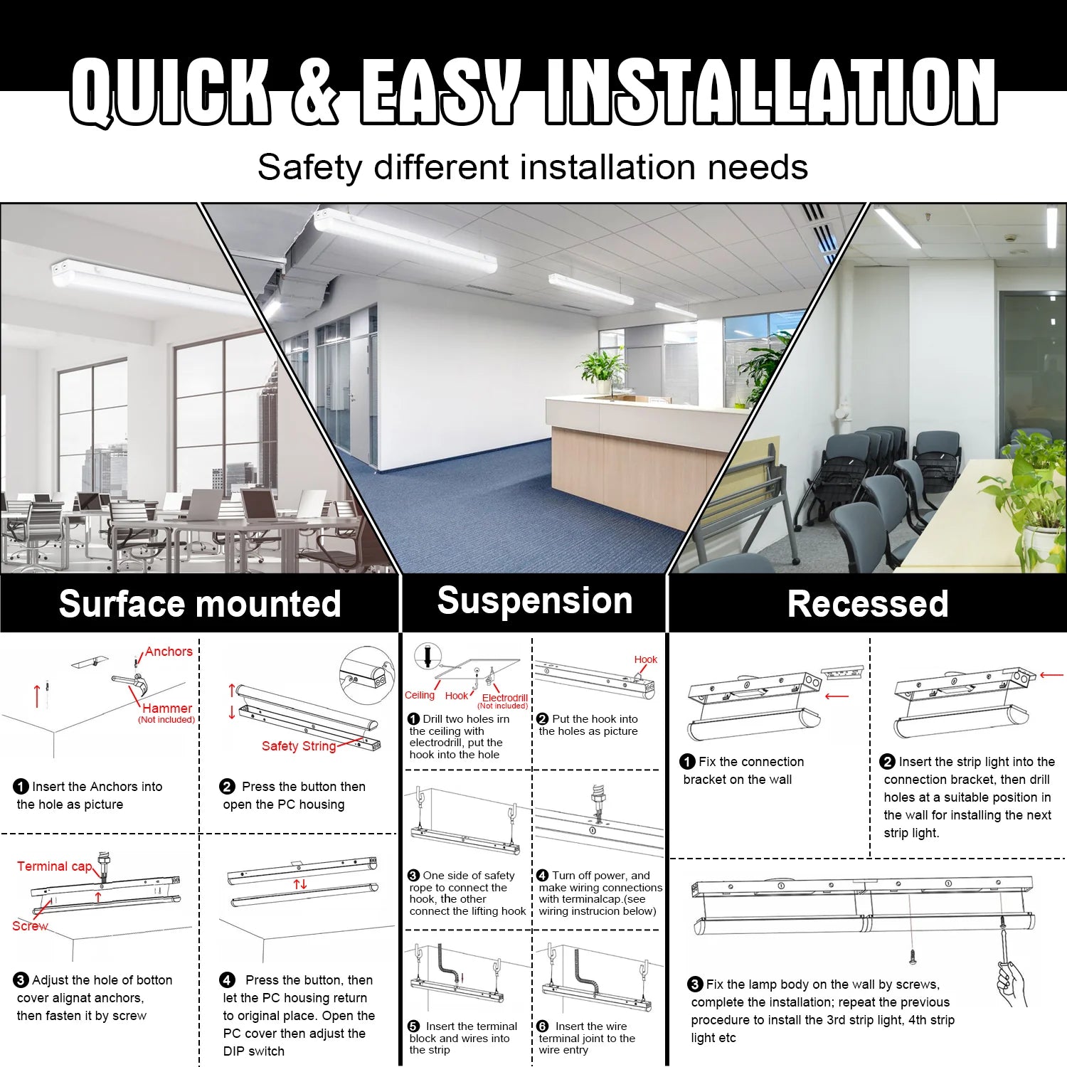 Image of 4-Pack LED Shop Lights | 4ft & 8ft | 3-Watt Tunable Batten Tube | 5CCT Selectable | 120-277V | 0-10V Dimmable